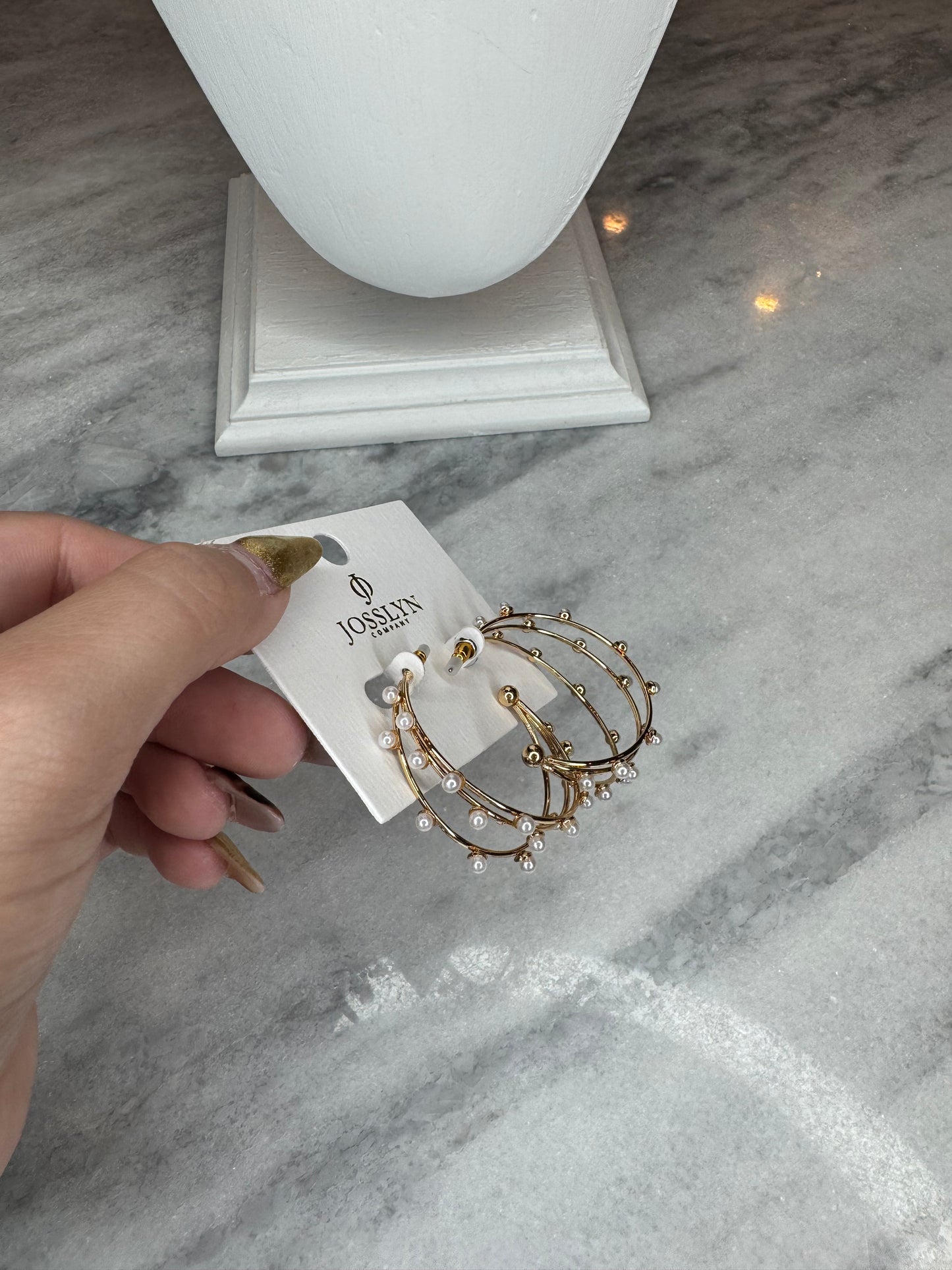 Tri Row Pearl Gold Hoops