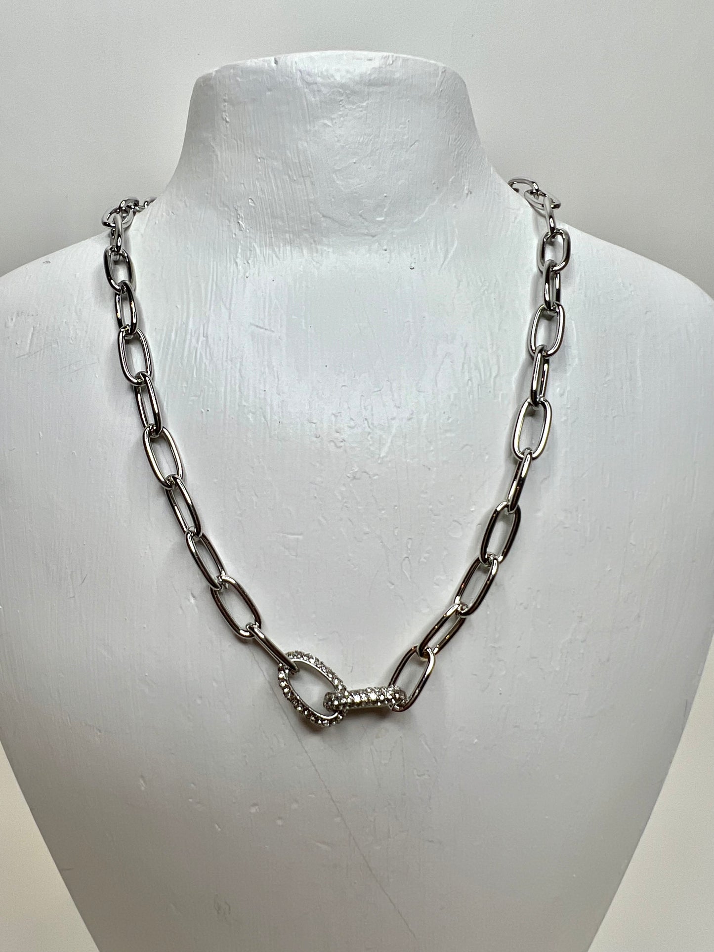 Pave Link Silver Chain Necklace