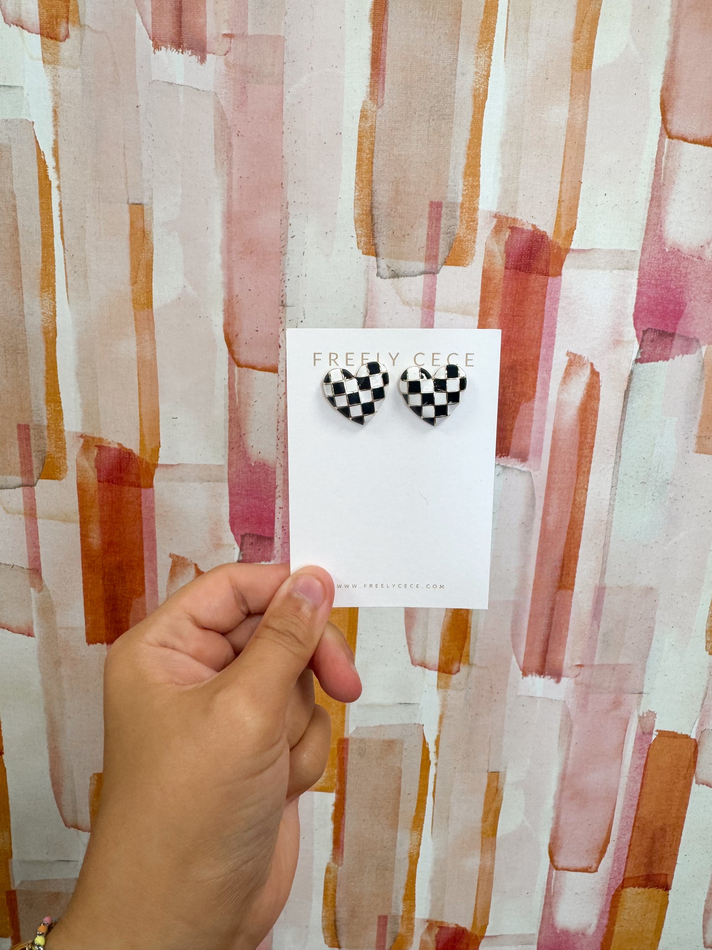 FC Black Checkered Heart Studs