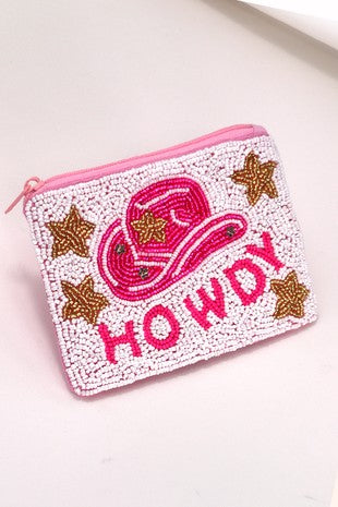 Pink Howdy Beaded Coin Pouch