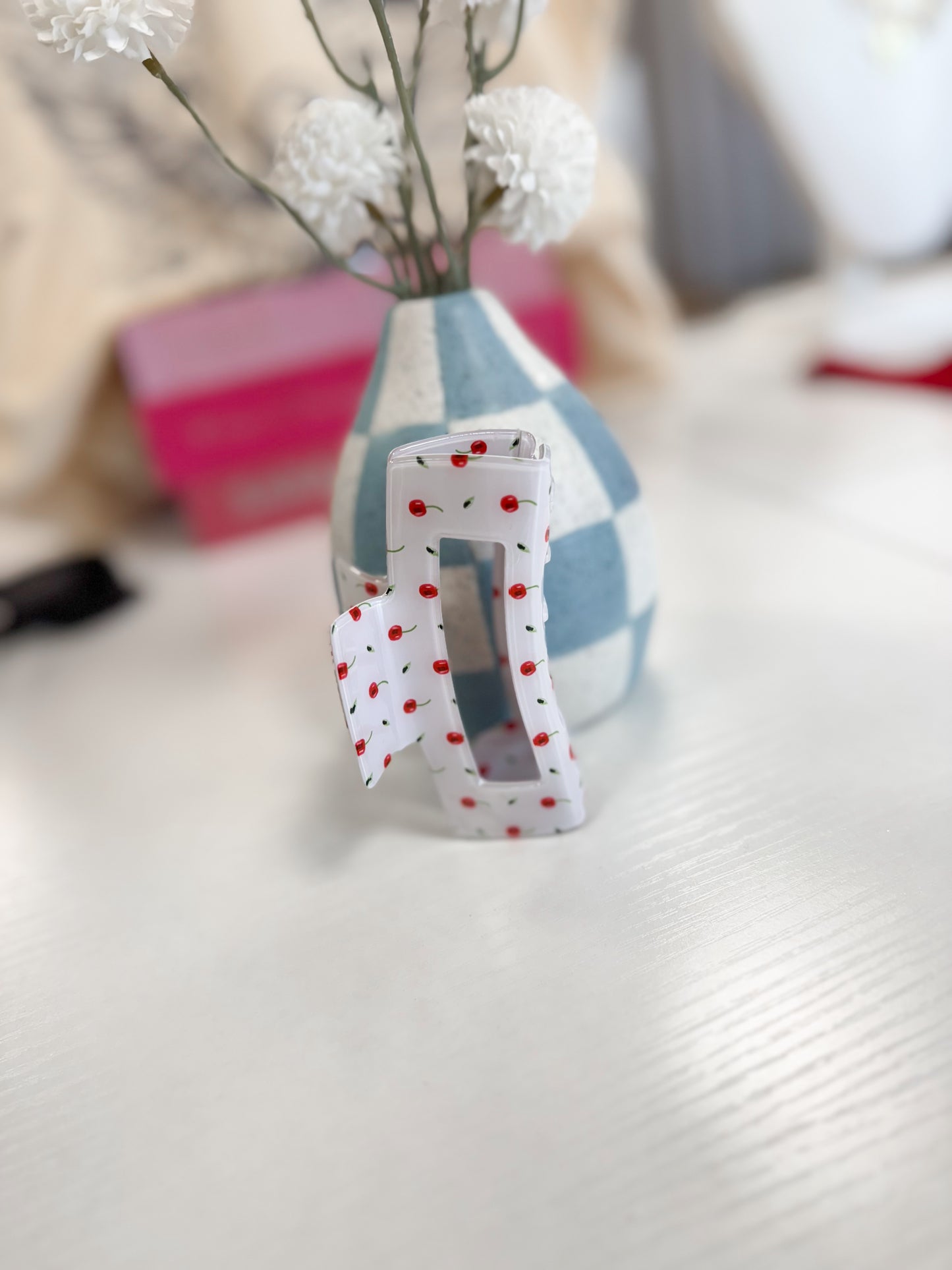 Big White Cherry Hair Clip