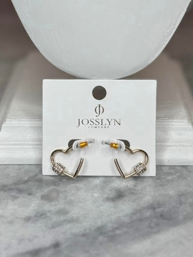 Gold Heart Rhinestone Lock Earrings