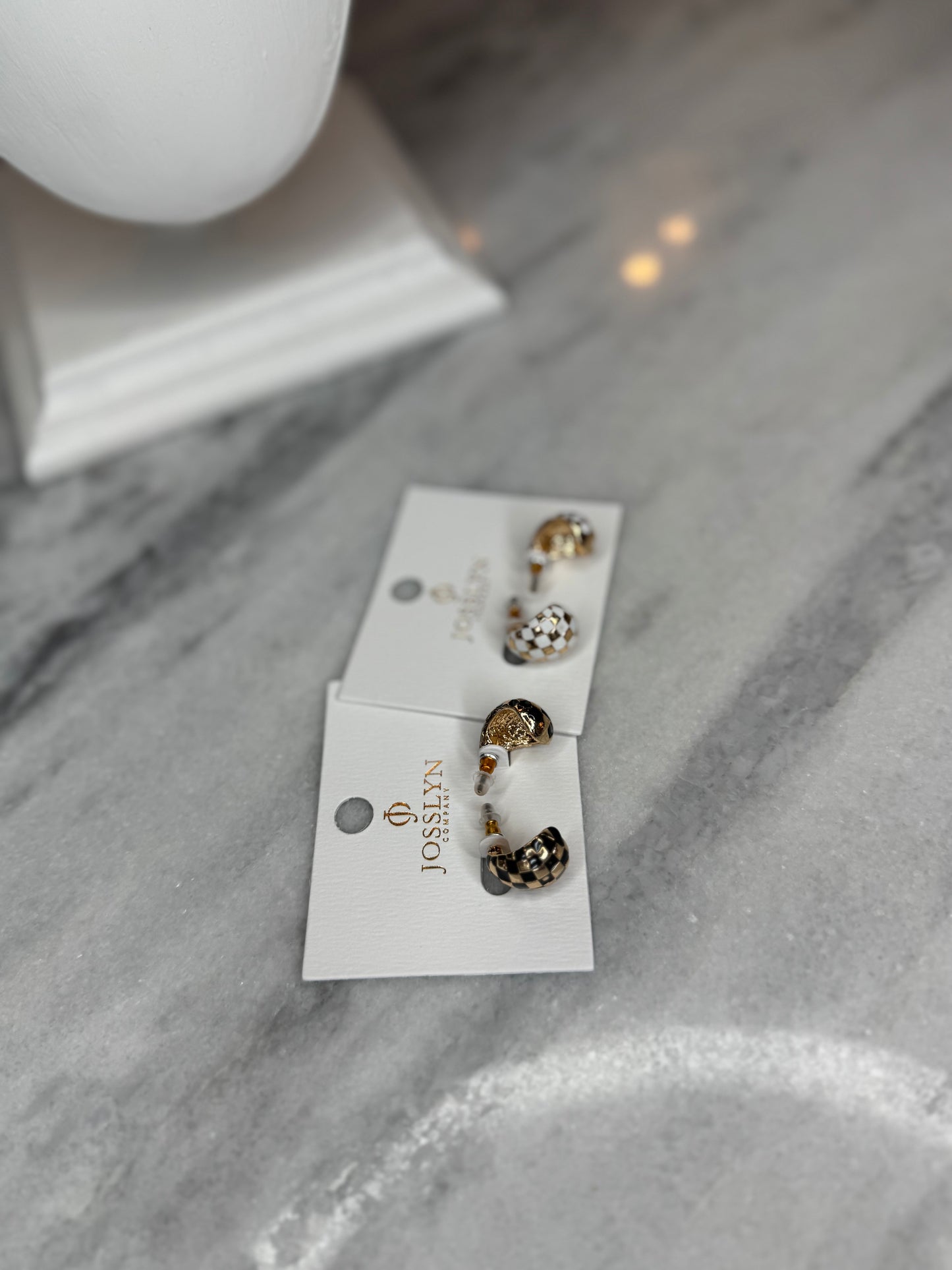 Checkered Moon Hoop Earrings (2 Colors)