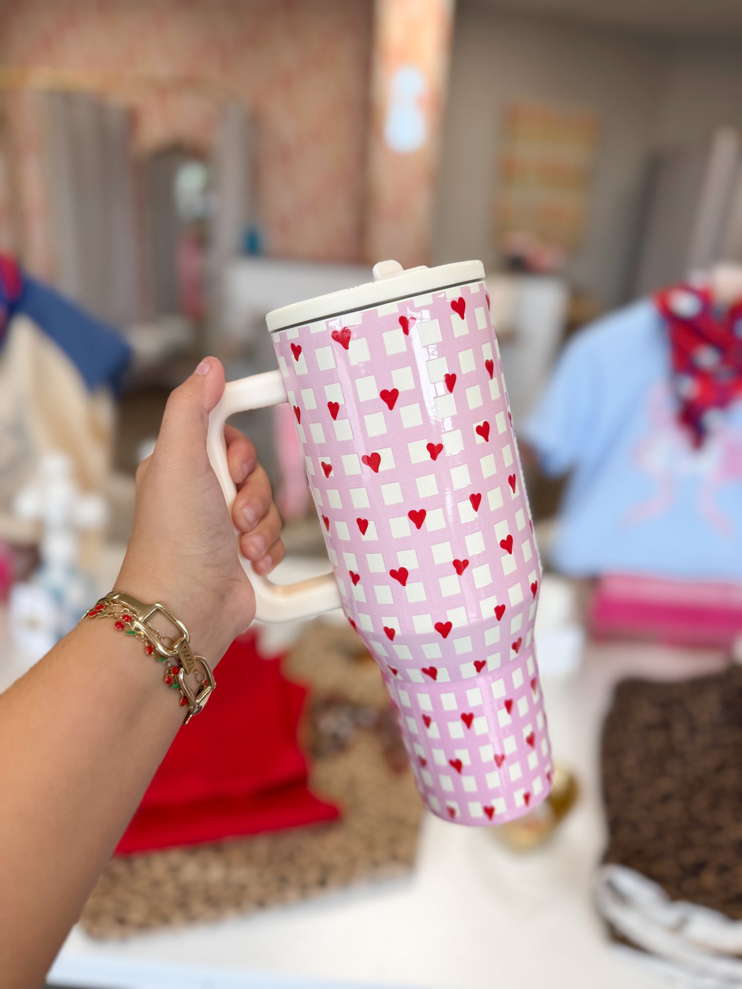 Heart Plaid/Cream Tumbler