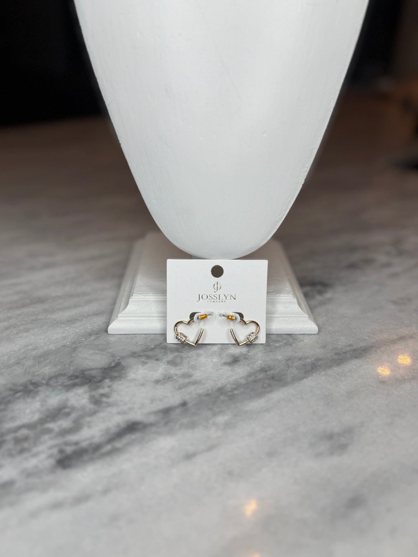 Gold Heart Rhinestone Lock Earrings