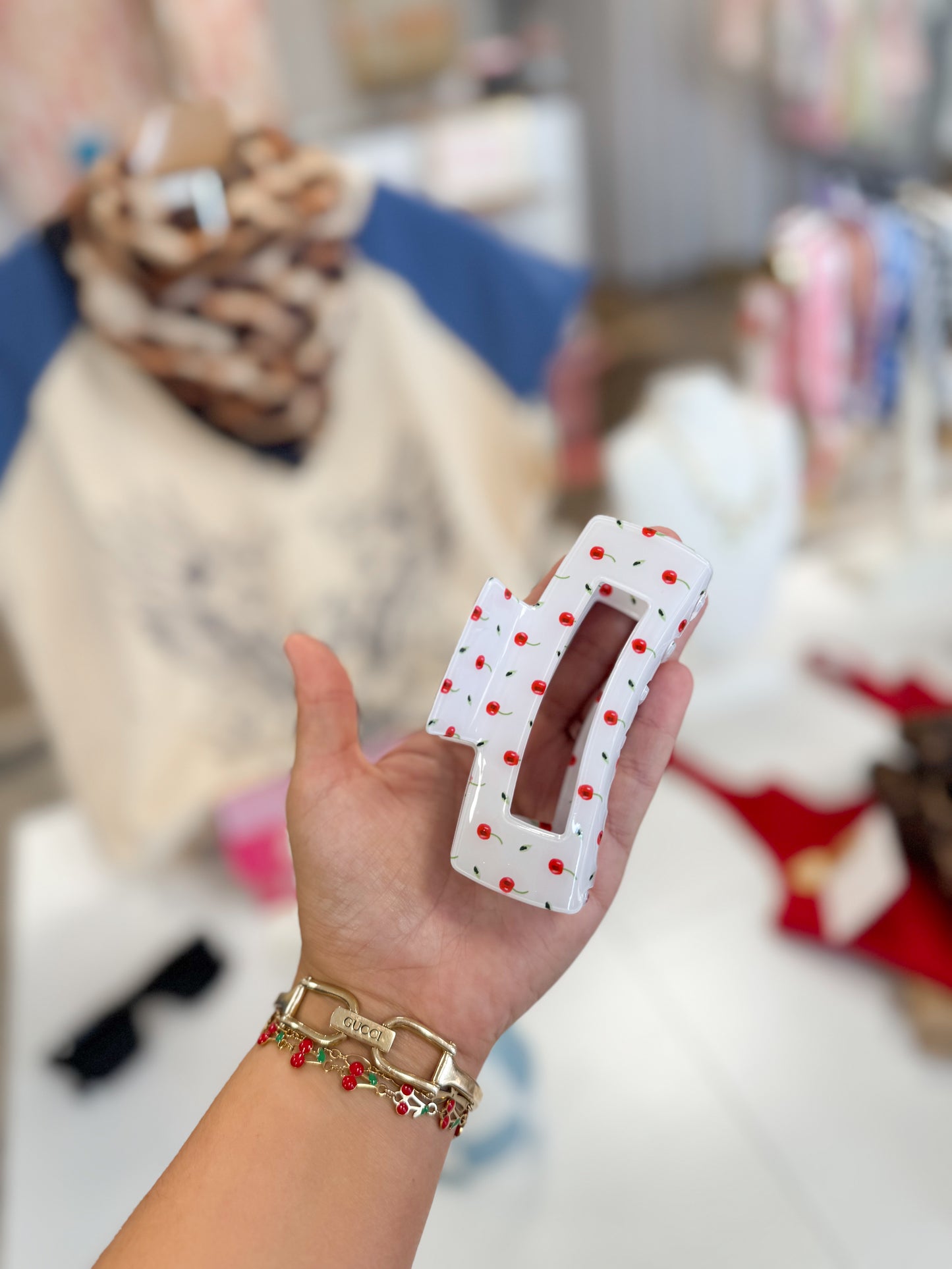 Big White Cherry Hair Clip
