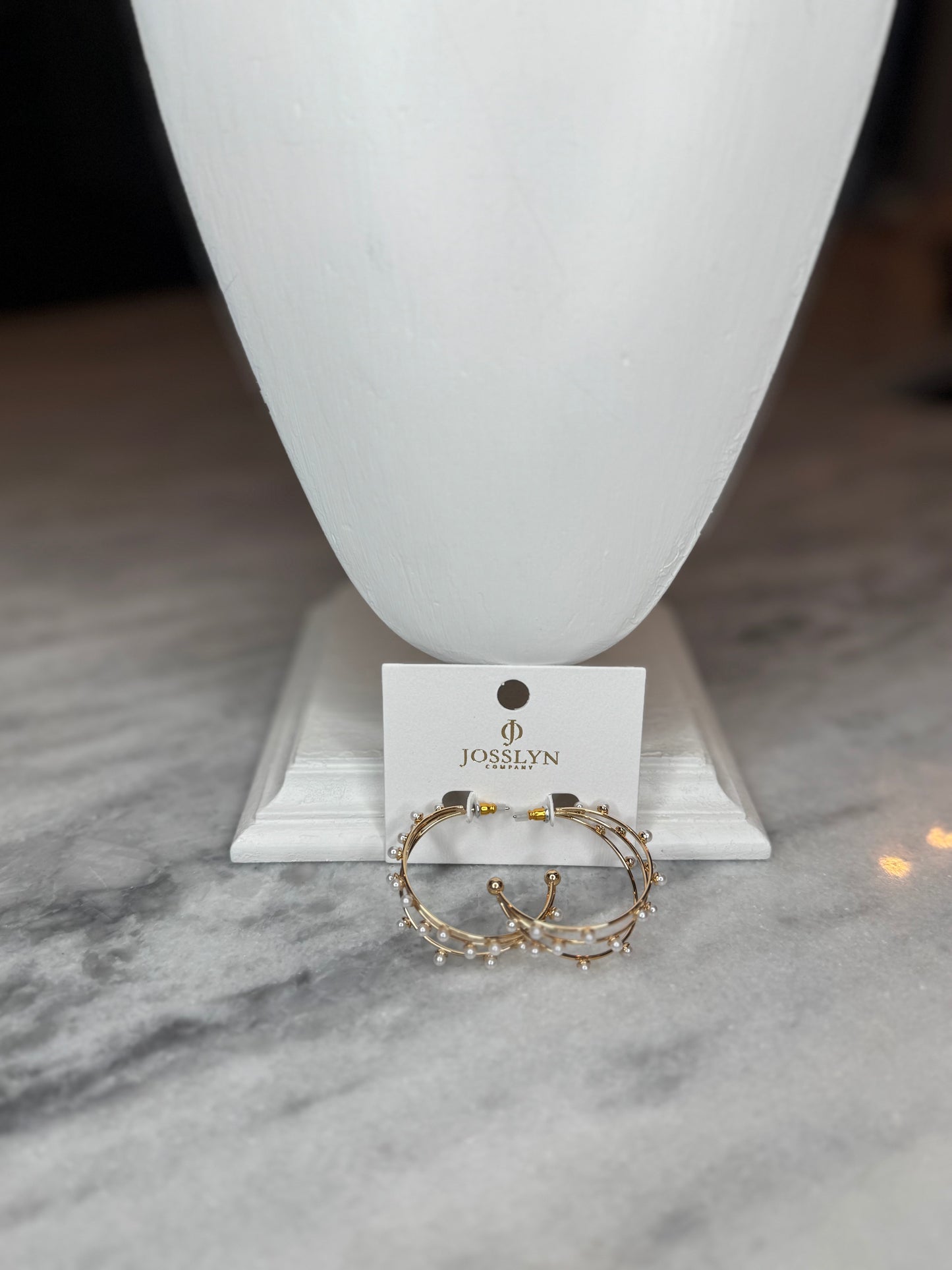 Tri Row Pearl Gold Hoops