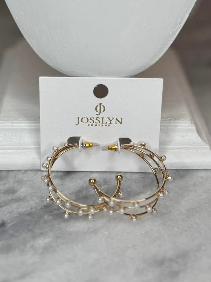 Tri Row Pearl Gold Hoops