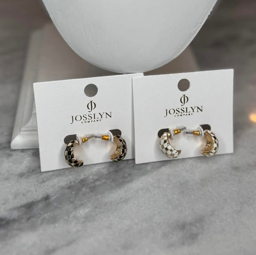 Checkered Moon Hoop Earrings (2 Colors)