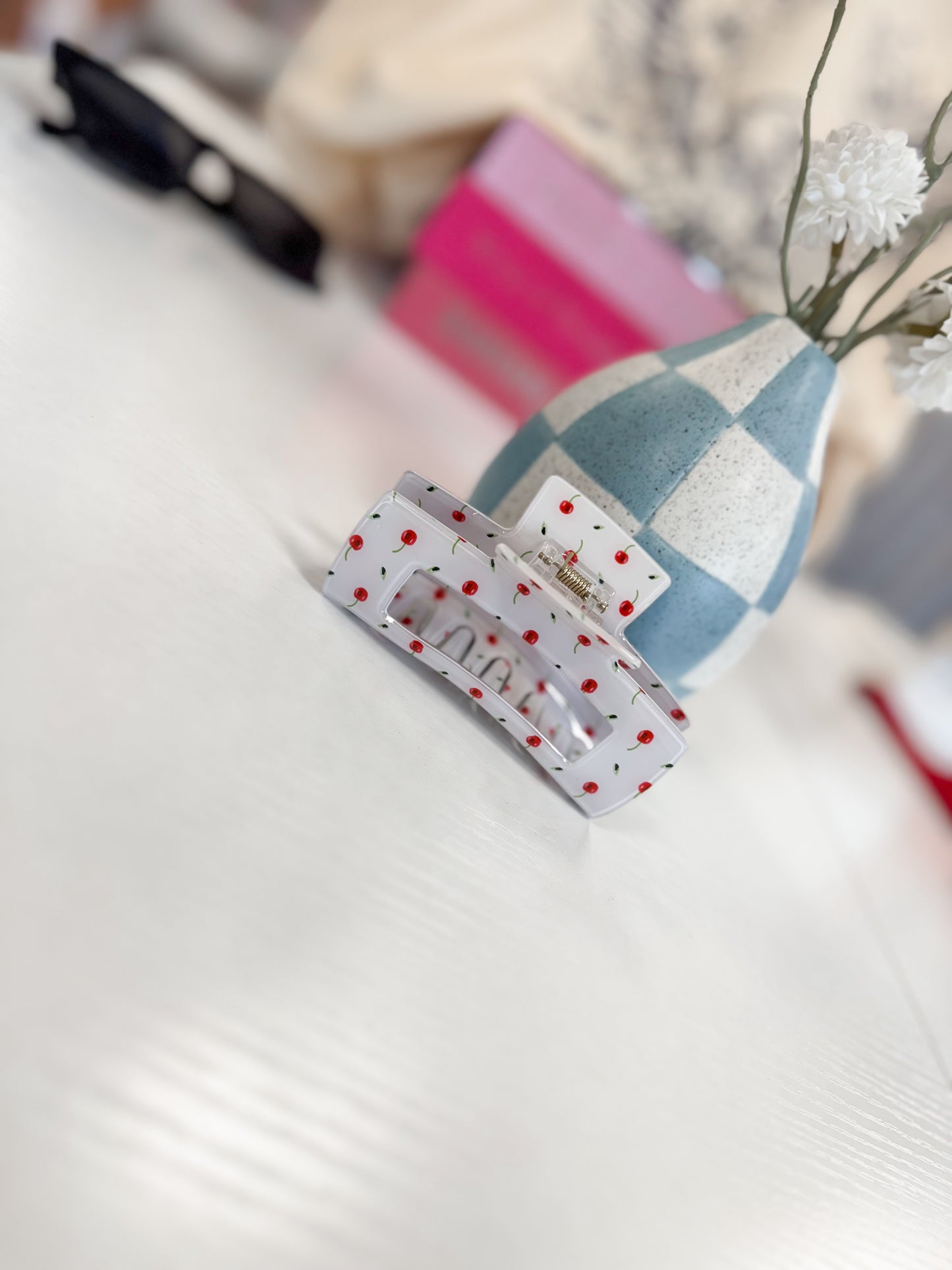 Big White Cherry Hair Clip