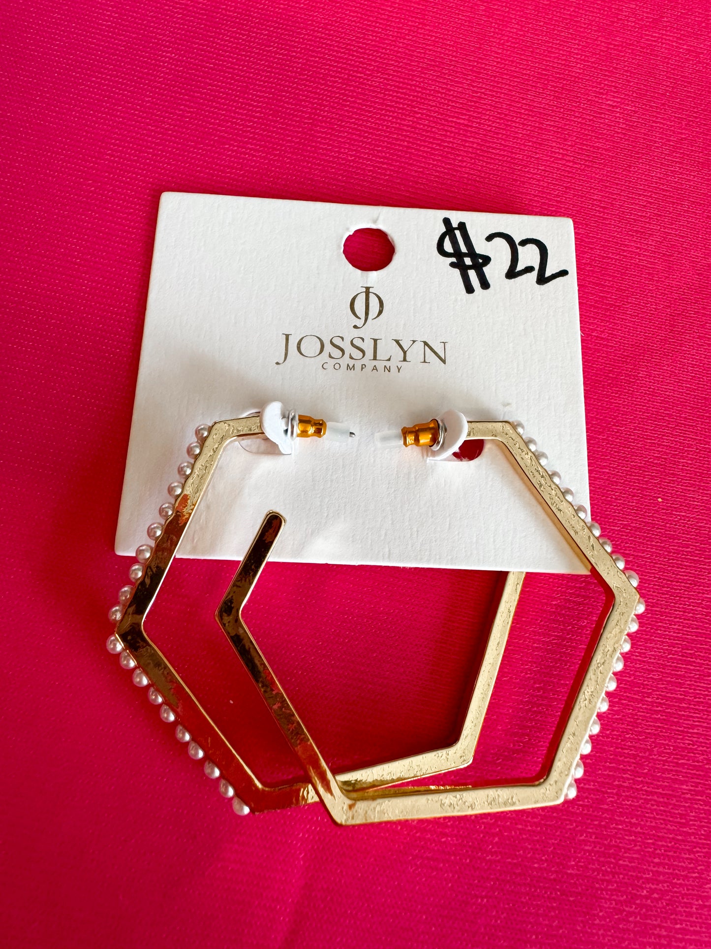 Hexagon Pearl Hoop Earrings