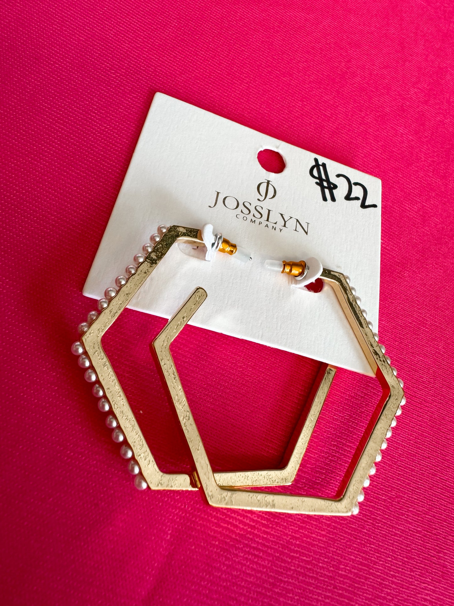 Hexagon Pearl Hoop Earrings