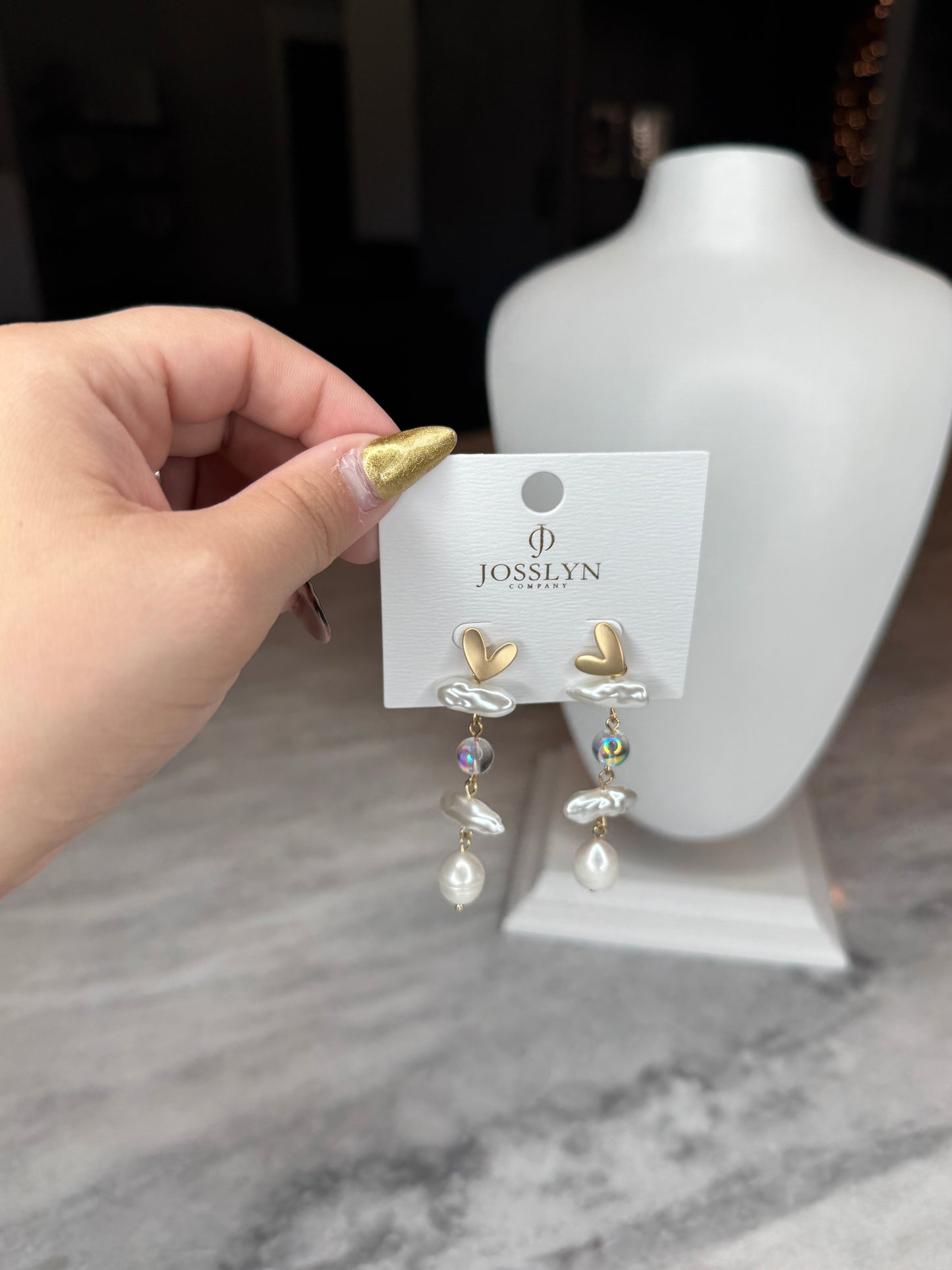 Pearl Heart Drop Earrings