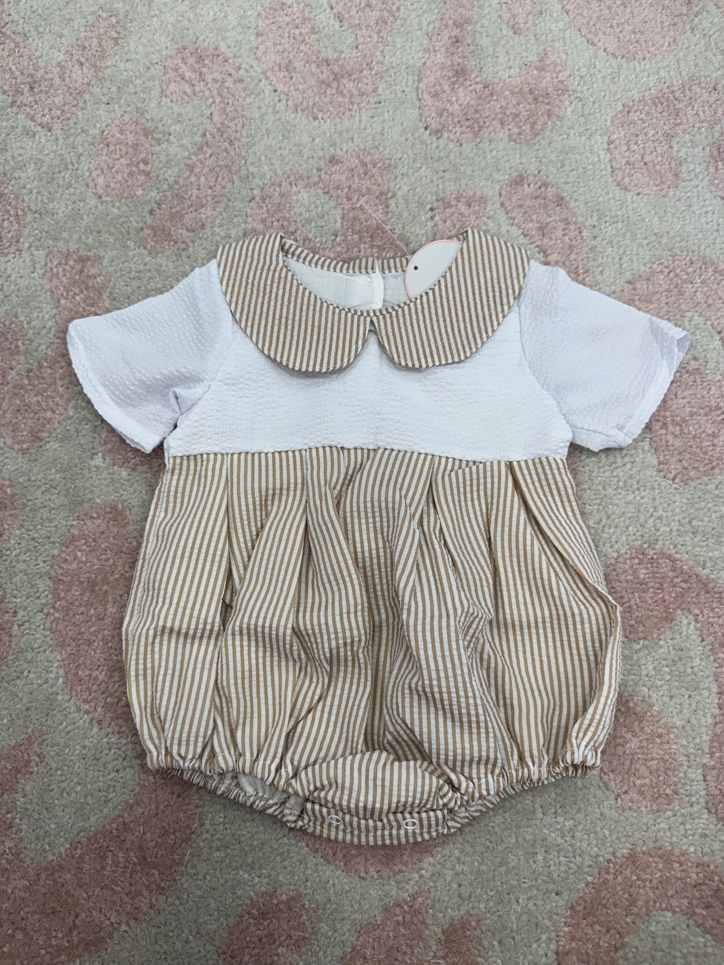 Khaki Seersucker Stripe Bubble- Boy