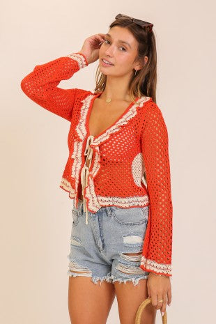 Tori Tie Cardigan- Red