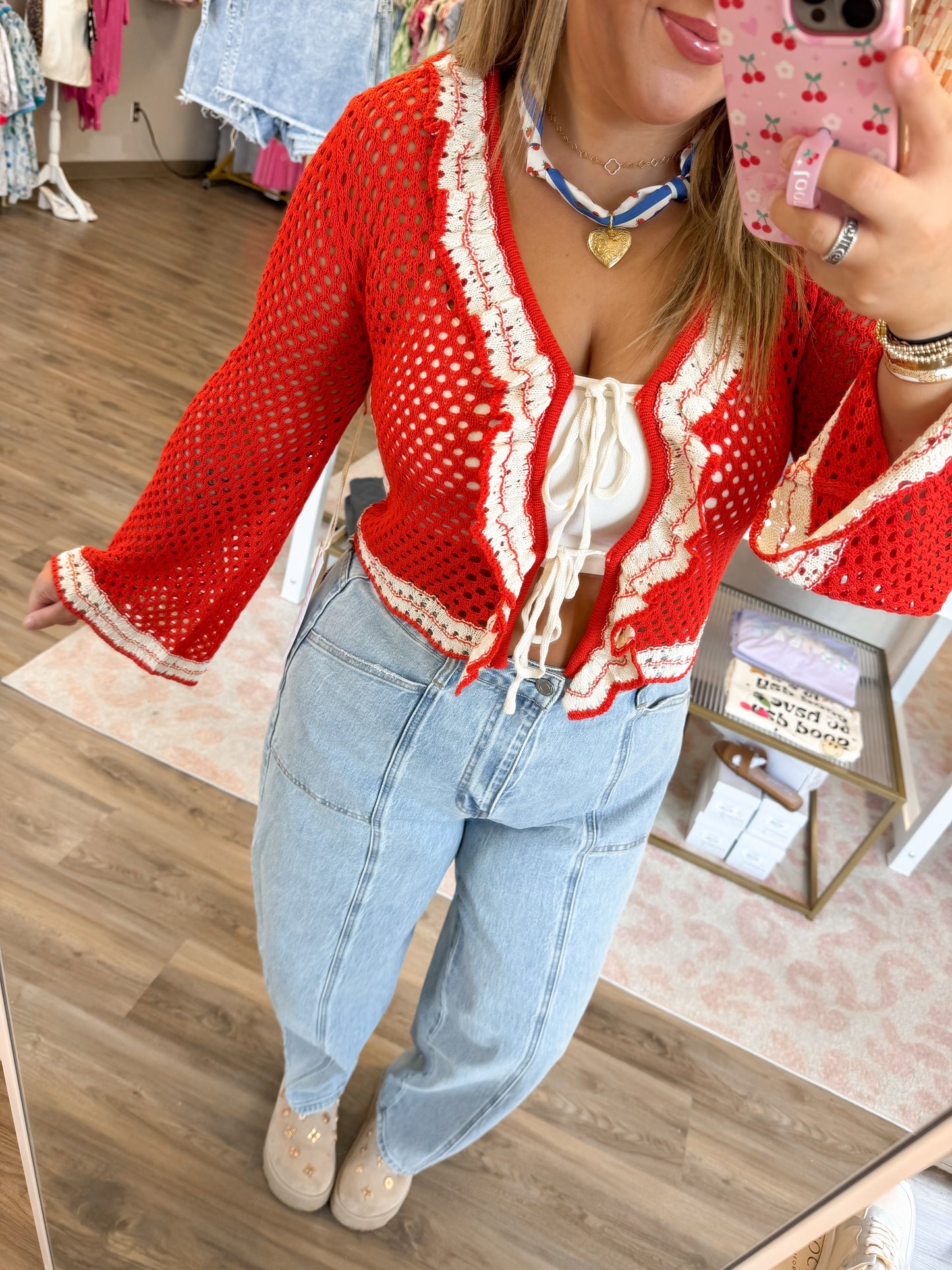Tori Tie Cardigan- Red