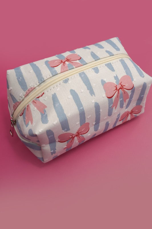 Pink Bow/Blue Stripe Makeup Bag