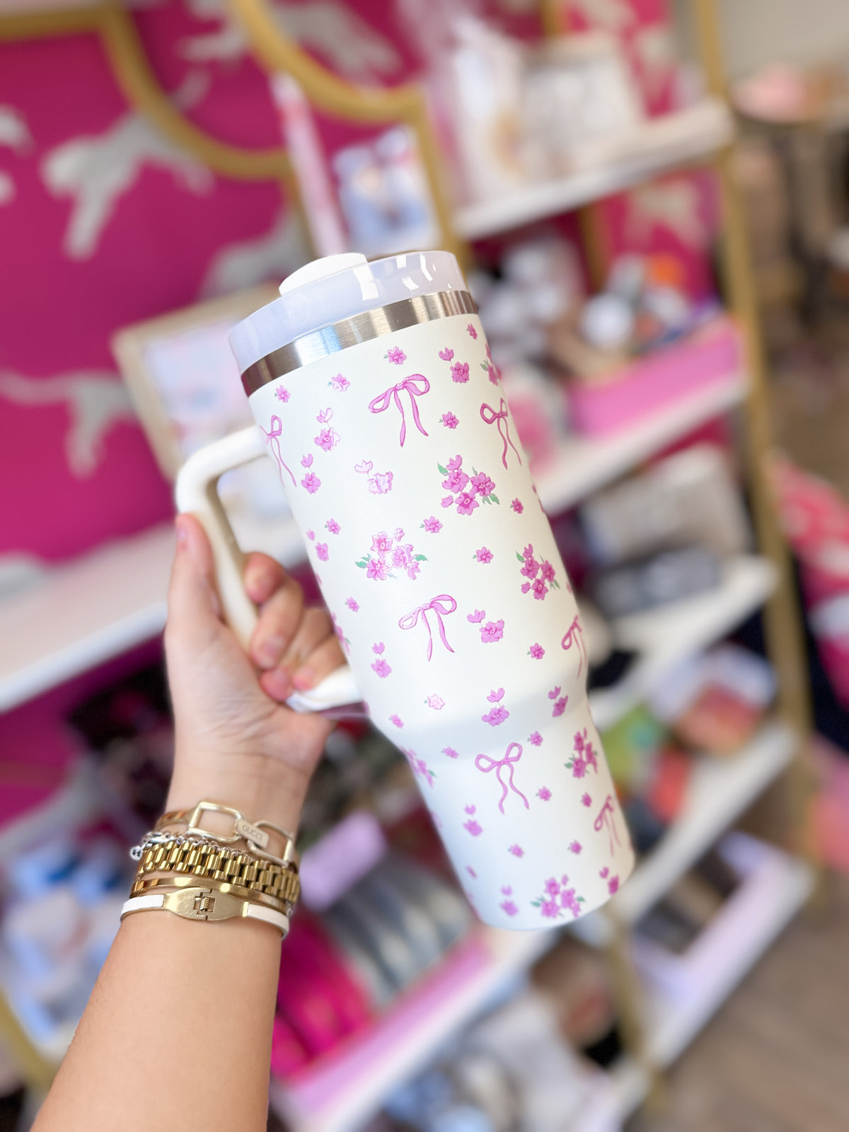 Pink Bow Floral Tumbler