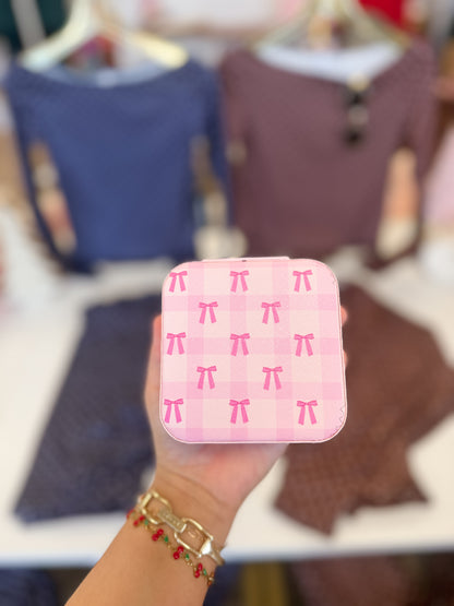 Pink Bow Checkered Jewelry Case