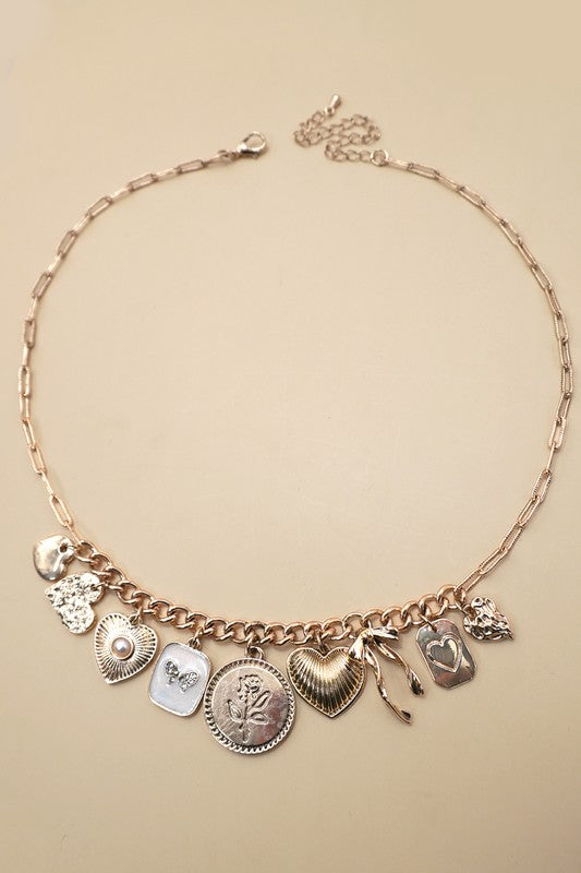 Bow Heart Charm Necklace