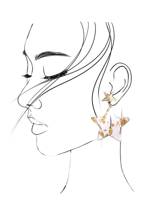 Acrylic Gold Star Earrings