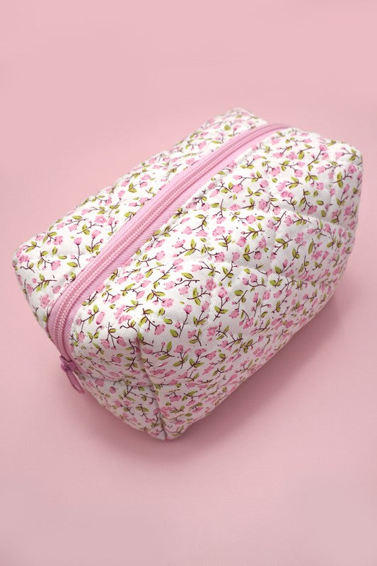 Pink Floral Makeup Bag