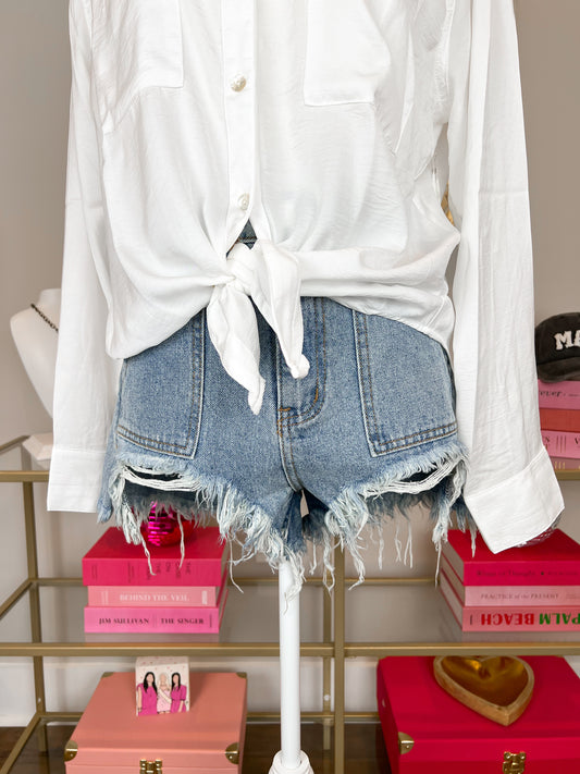 Edgy Light Wash Denim Shorts