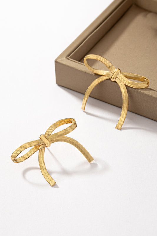 Gold Herringbone Bow Earrings
