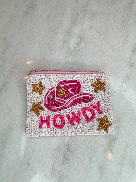 Pink Howdy Beaded Coin Pouch