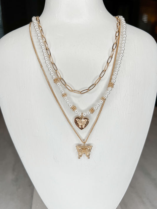 Butterfly Heart Pearl Necklace