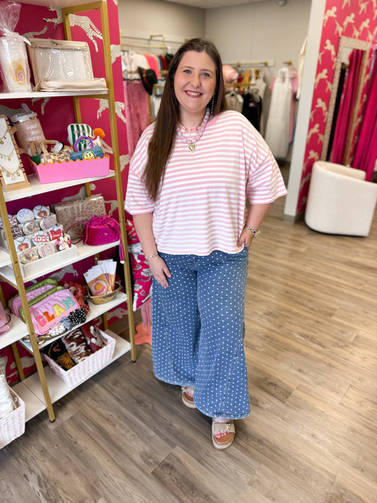 Ditsy Denim Pants (CURVY)