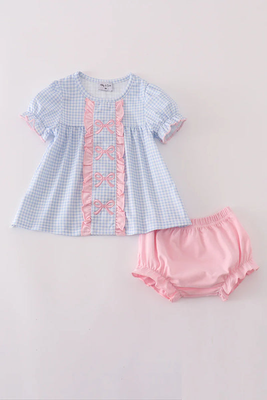 Blue Gingham Bow Set- Girl