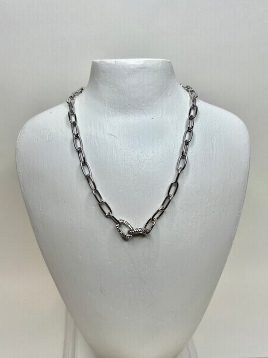 Pave Link Silver Chain Necklace