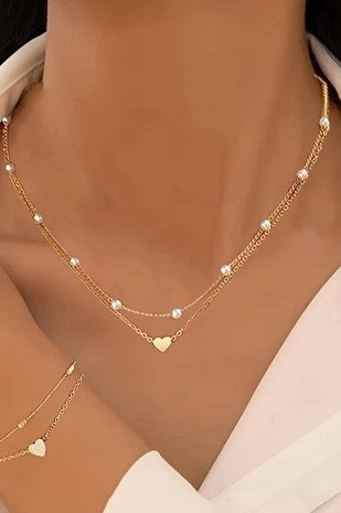 Heart Pearl Layered Necklace