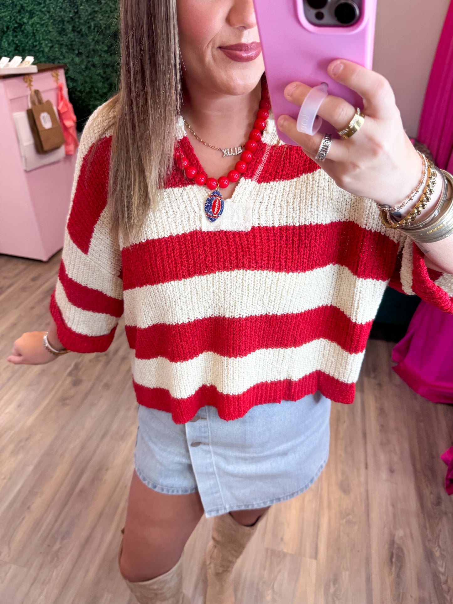 Clara Sweater- Red/Cream Stripe