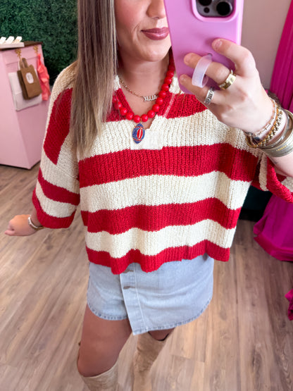Clara Sweater- Red/Cream Stripe