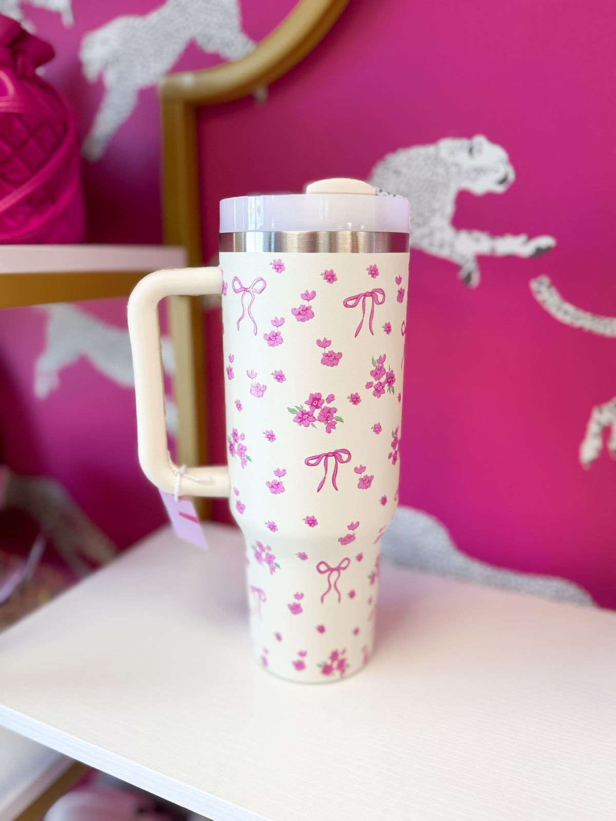 Pink Bow Floral Tumbler