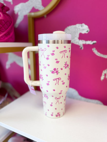 Pink Bow Floral Tumbler