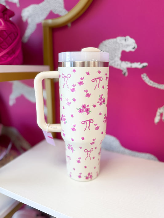 Pink Bow Floral Tumbler