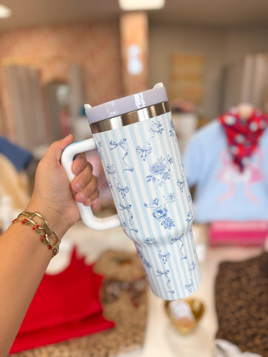 Blue Bow/Stripe Tumbler
