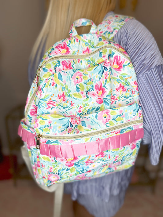 Green Floral Backpack