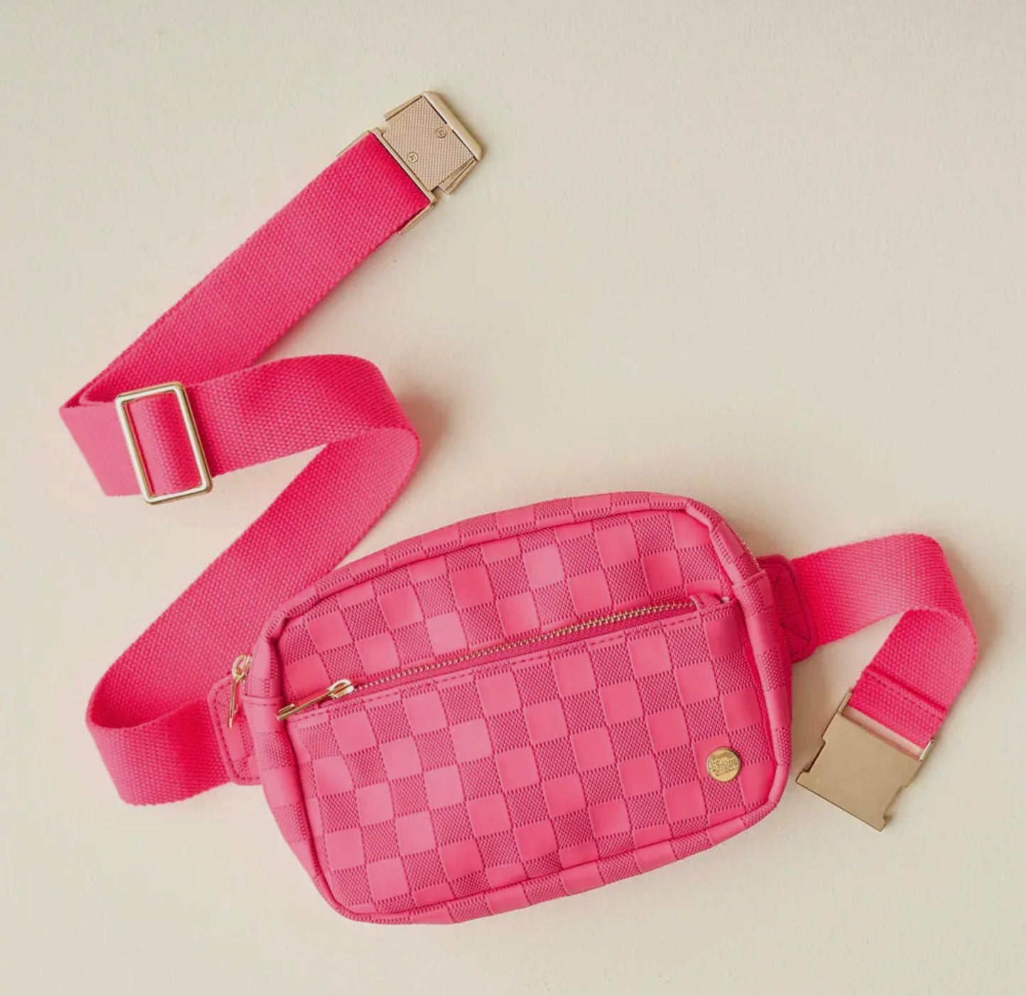 Pink Checkered Belt Bag