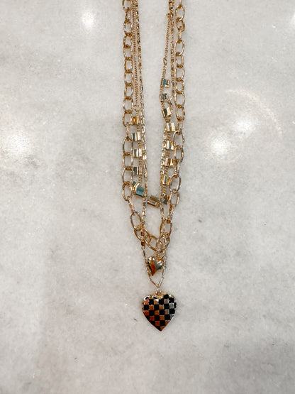 Checkered Heart 3 Layer Necklace