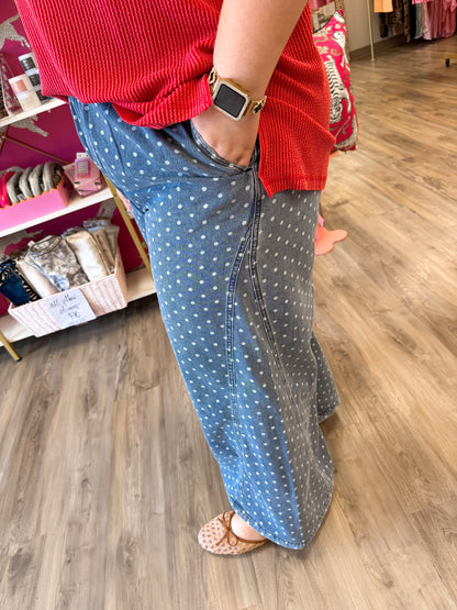 Ditsy Denim Pants (CURVY)