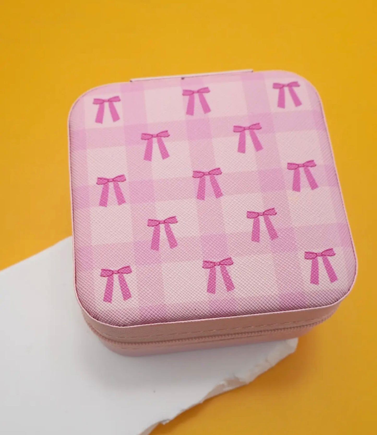 Pink Bow Checkered Jewelry Case