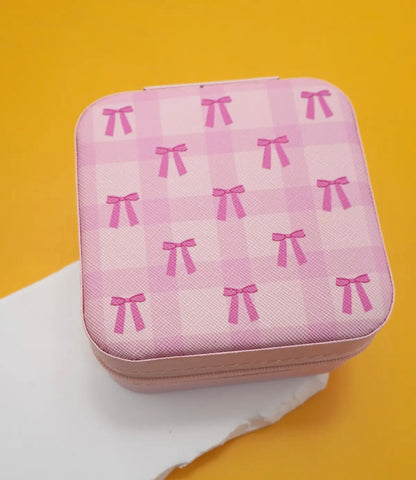 Pink Bow Checkered Jewelry Case