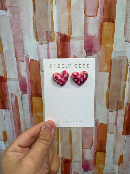 FC Pink Checkered Heart Studs