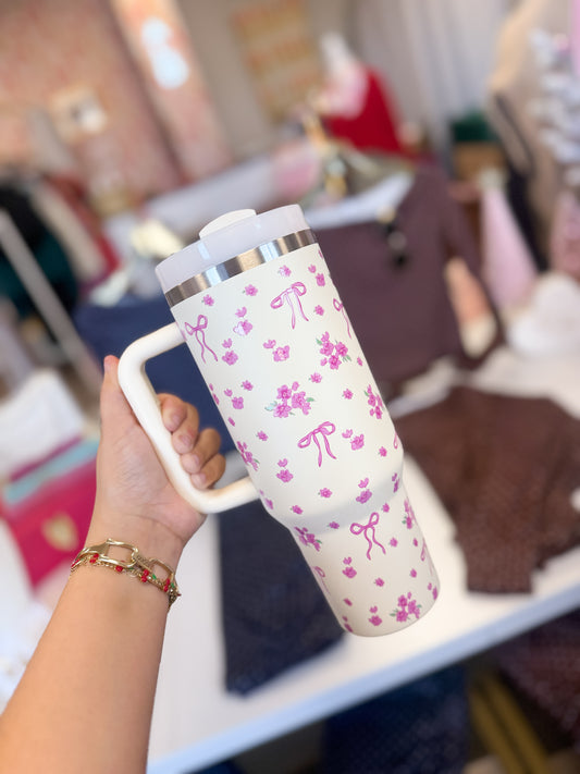 Pink Bow Floral Tumbler