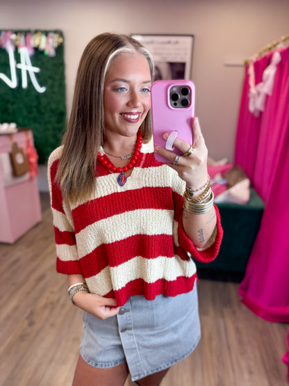 Clara Sweater- Red/Cream Stripe