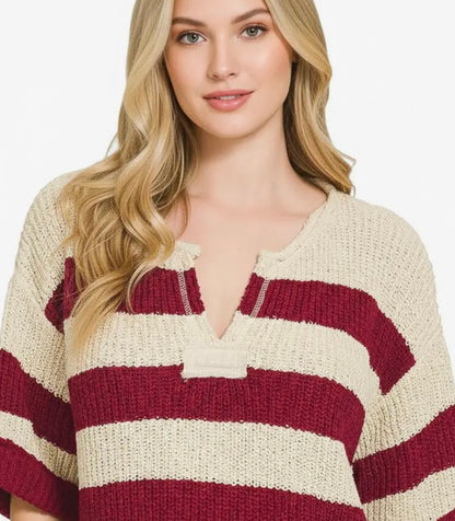 Clara Sweater- Maroon/Cream Stripe